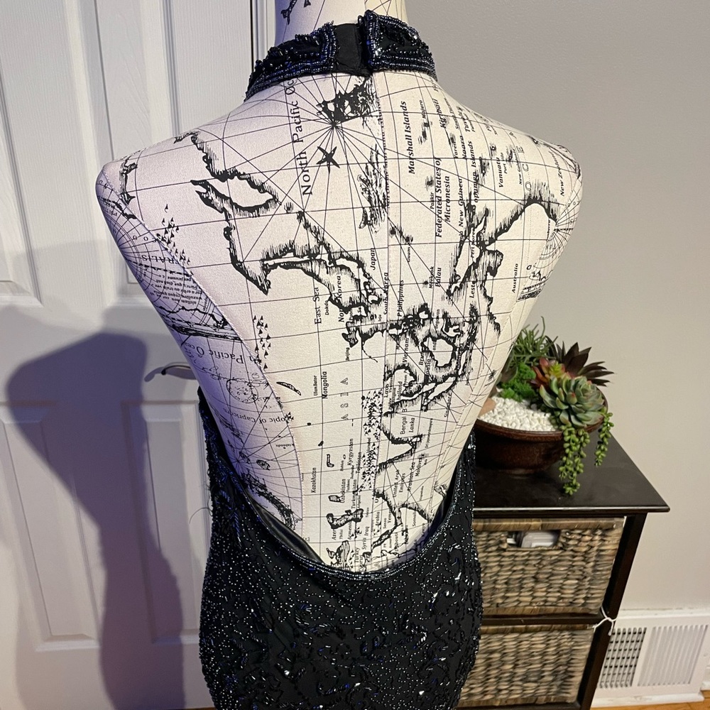 👹Scala Silk Sequins Vintage Embellished Halter Beads Backless Mermaid Formal XXL - Picture 7 of 8